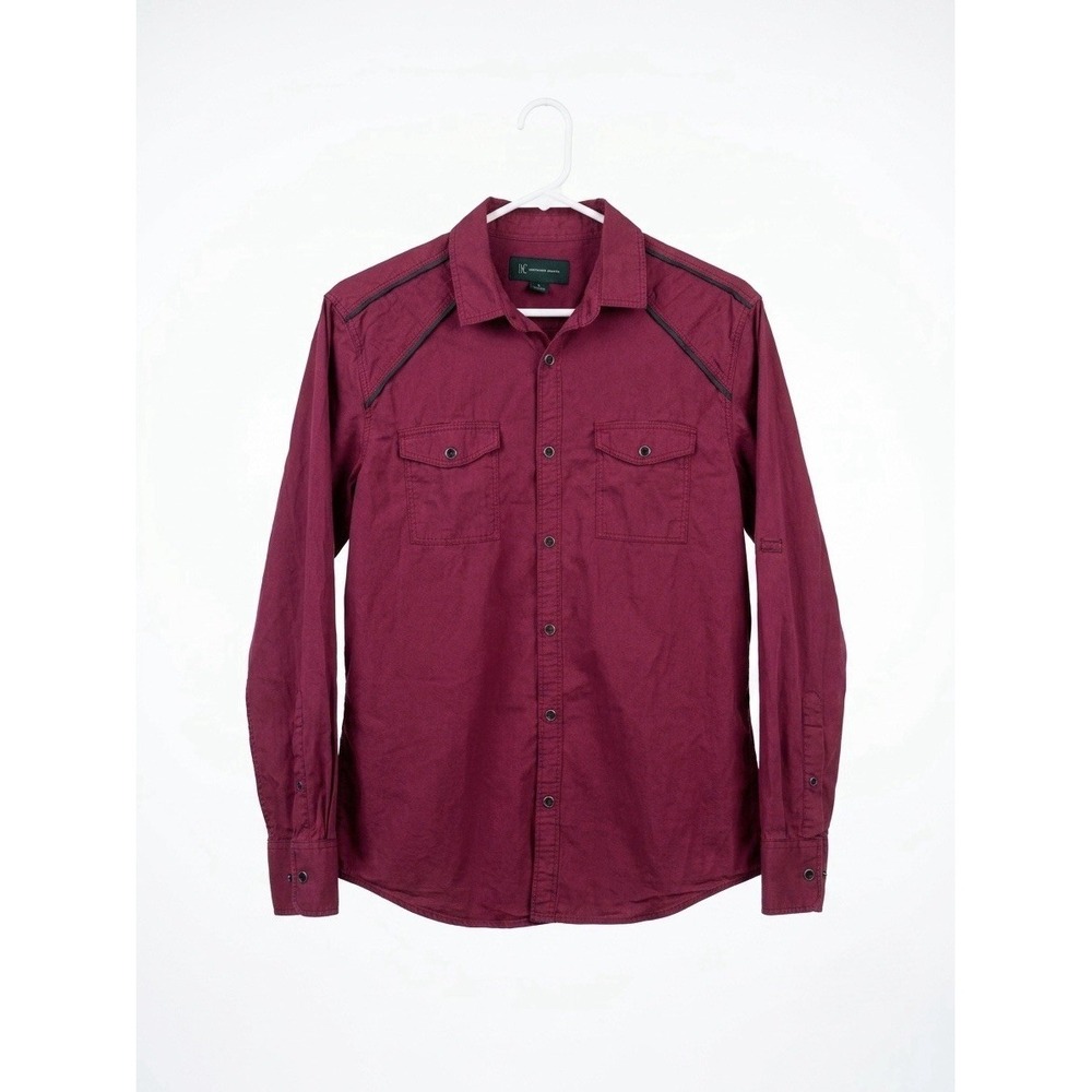 INC‎ International Concepts Men's Medium Burgundy Snap Button Long Sleeve Shirt
